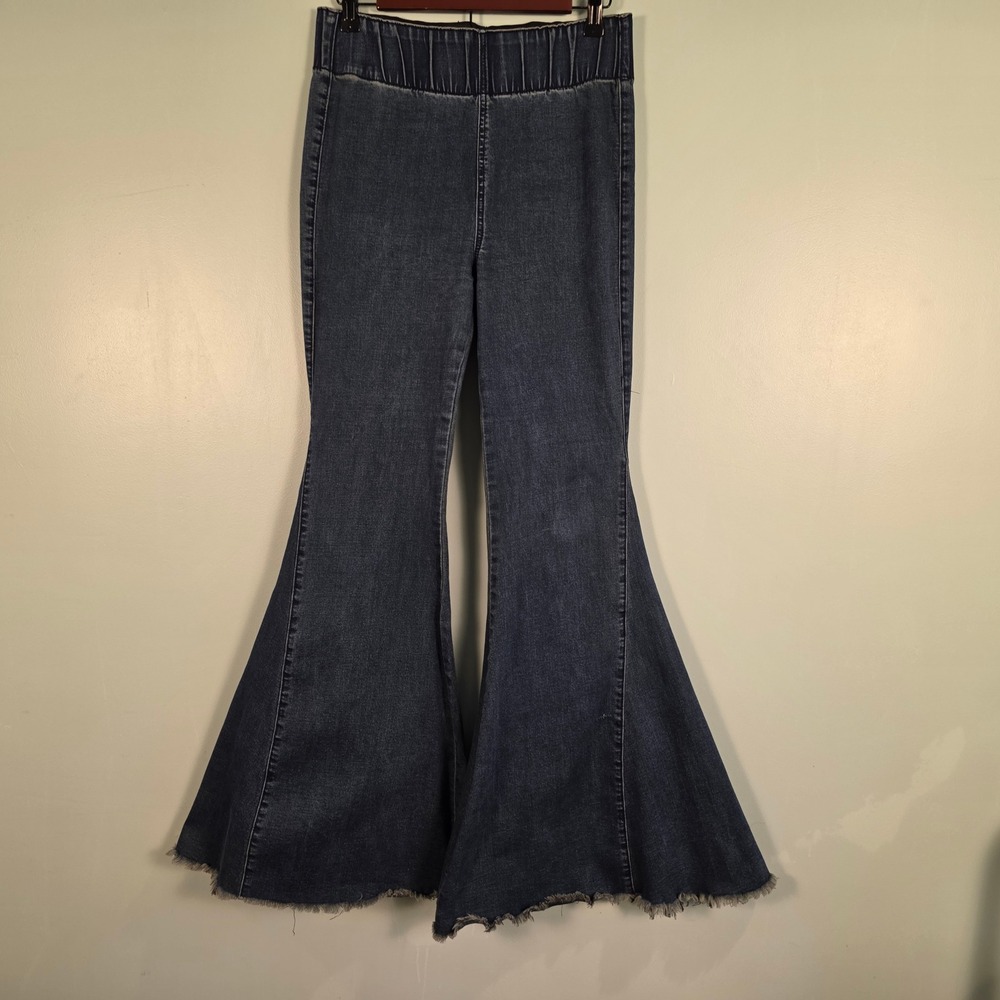 Three Bird Nest Women Flare Jeans Dark Wash Elastic Waist Bell Bottom TB8031D1 M